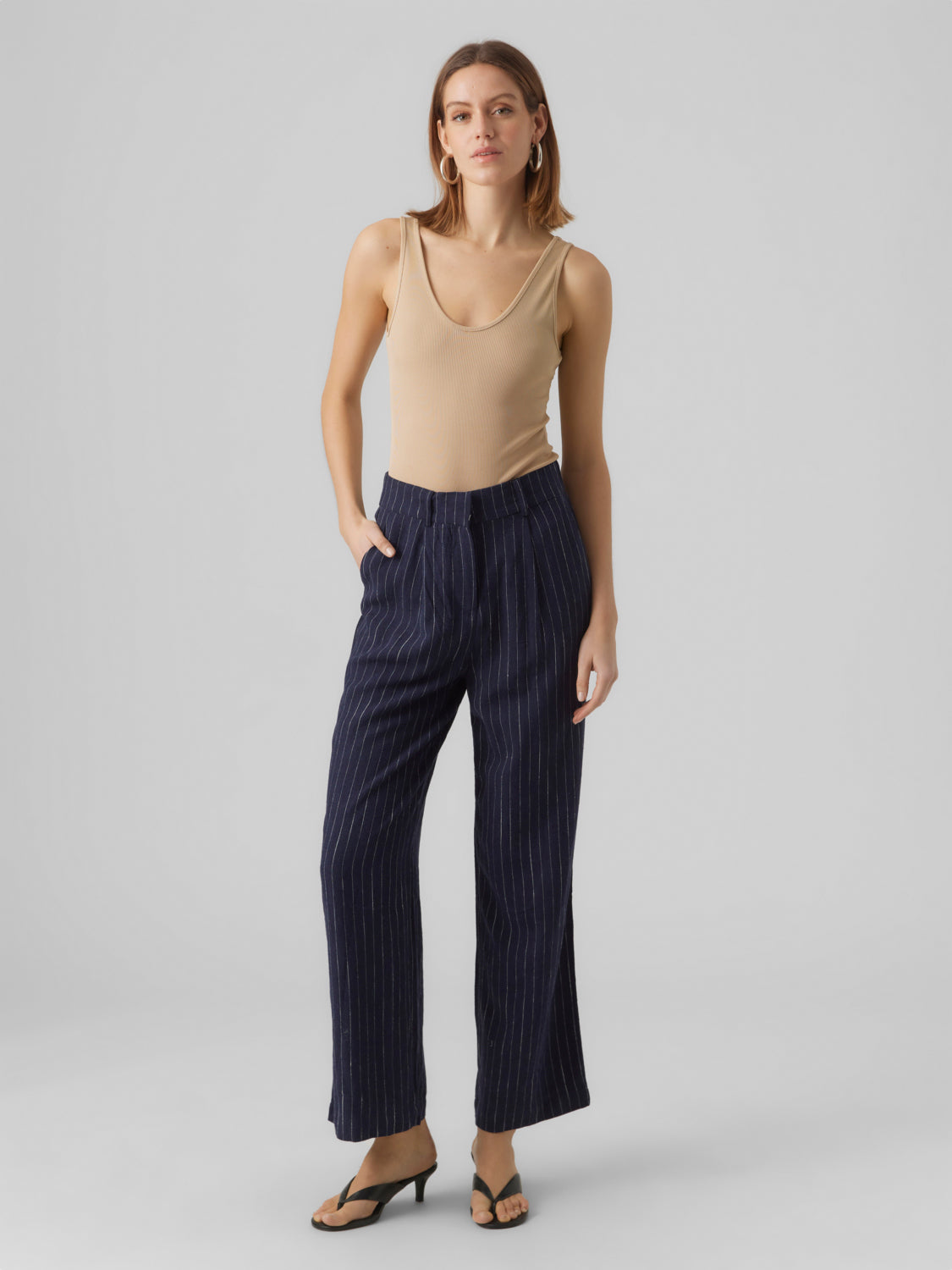 VMVERA Wide leg trousers - Navy Blazer