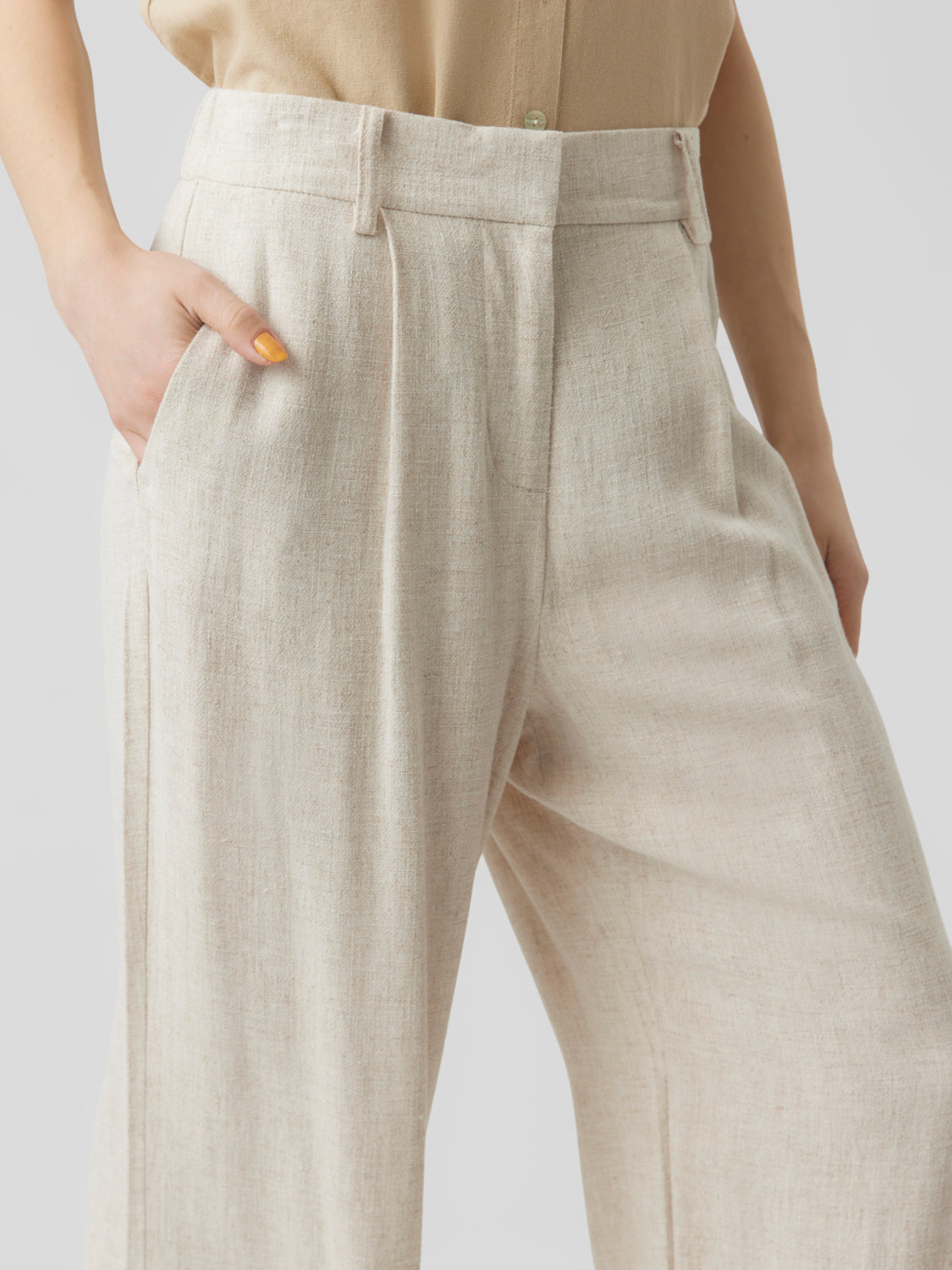VMVERA Wide leg trousers - Oatmeal