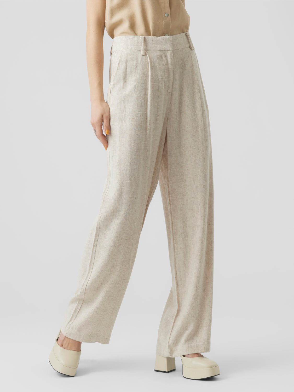 VMVERA Wide leg trousers - Oatmeal