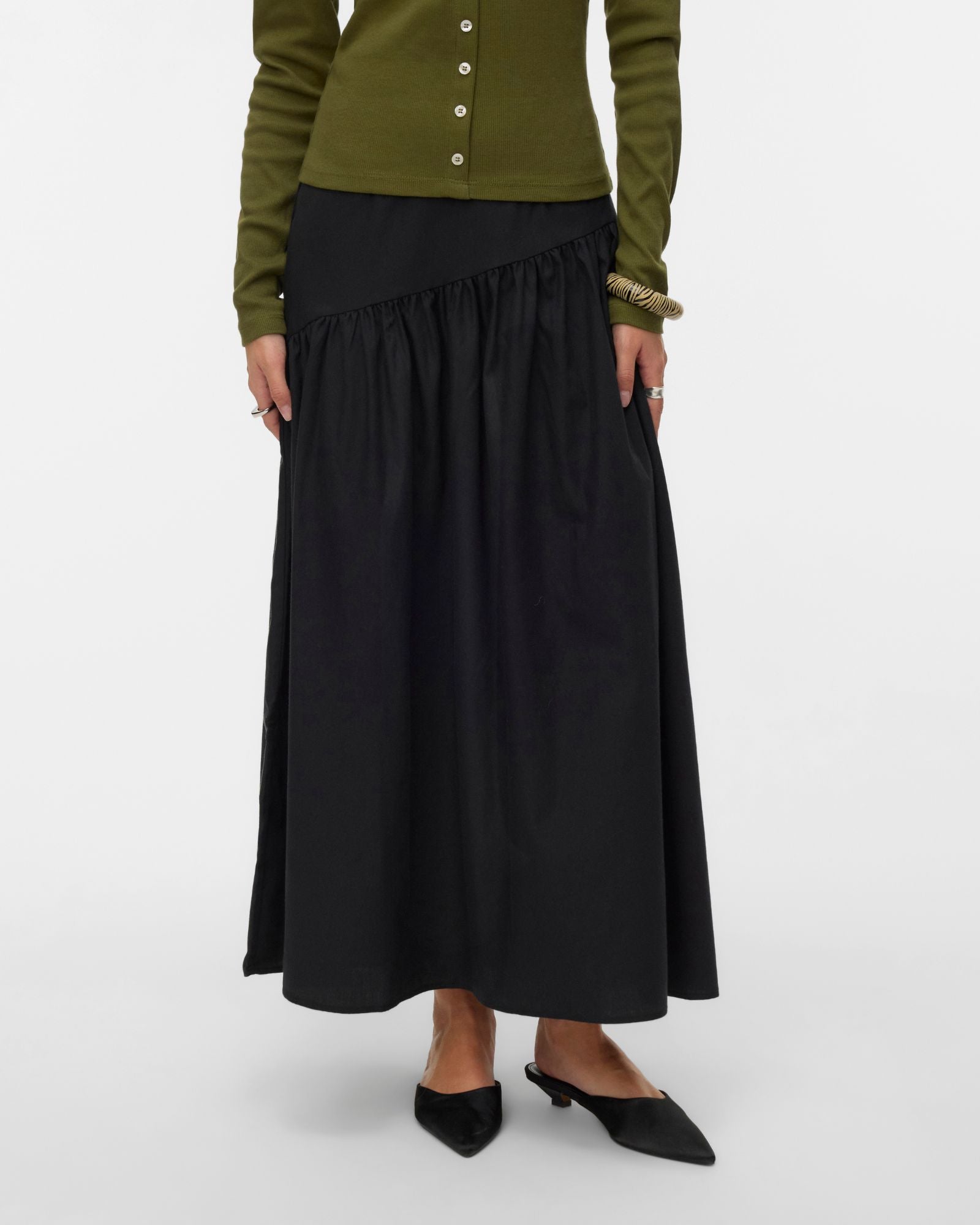 VMTINA ASYMMETRICAL MIDI SKIRT